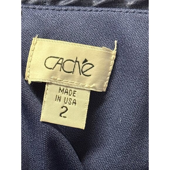 Vintage Y2K Cache Navy Sequin Bodice Pleated Maxi Dress Spaghetti Straps Size 2 - Picture 7 of 9